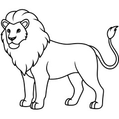 Solid black outline Silhouette A lion is standing vector Illustration: Adorable Feline Design