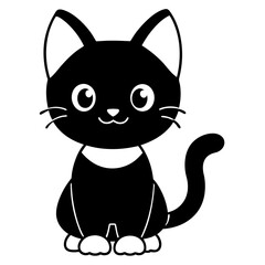 Solid black outline Silhouette baby happy cat vector Illustration: Adorable Feline Design