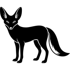 Solid black outline Silhouette fennec fox vector Illustration: Adorable Feline Design
