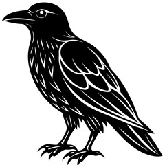 Solid black outline minimalist Crow Vector Illustration: Adorable Feline Design