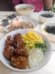 Karaage rice set japanese deep fried chicken with miso soup