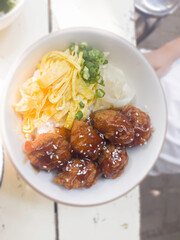 Karaage rice set japanese deep fried chicken with miso soup