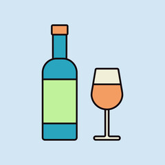 Wine bottle and glasses vector icon