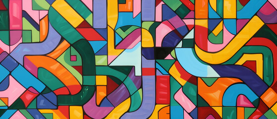 Vibrant Geometric Abstract Art with Colorful Interlocking Shapes
