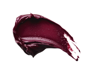Close-up of a vibrant burgundy paint smear on a white background, showcasing texture and color dynamics for art and design concepts. transparent background