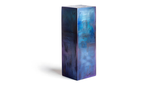 A sleek, iridescent rectangular column standing upright on a gradient pastel background. The pillar reflects hues of blue, purple, and pink, creating a modern and futuristic aesthetic with a minimalis