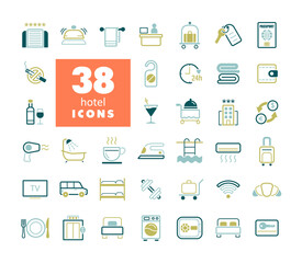 Hotel vector flat isolated sign icon set