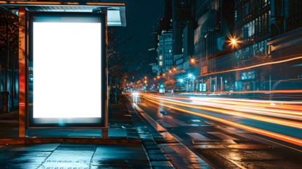 Billboard at bus stop, transparent background, traffic in the city