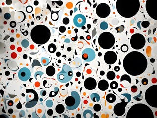 Fototapeta premium 白い背景に円形のカラフルな模様がランダムに描かれた抽象的な背景イラスト