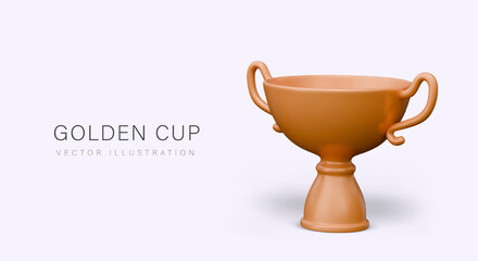 Wide gold bowl in antique style. Luxurious metal award. Vector illustration with texture, shine