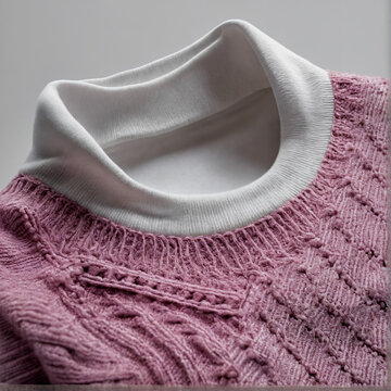 Stilvoller, rosa Strickpullover mit wei&szlig;em Rollkragen, perfekt f&uuml;r elegante und gem&uuml;tliche Winteroutfits