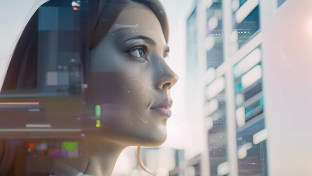 A woman focused on a computer screen as she interacts with virtual assistant technology, Exploring the concept of virtual assistants