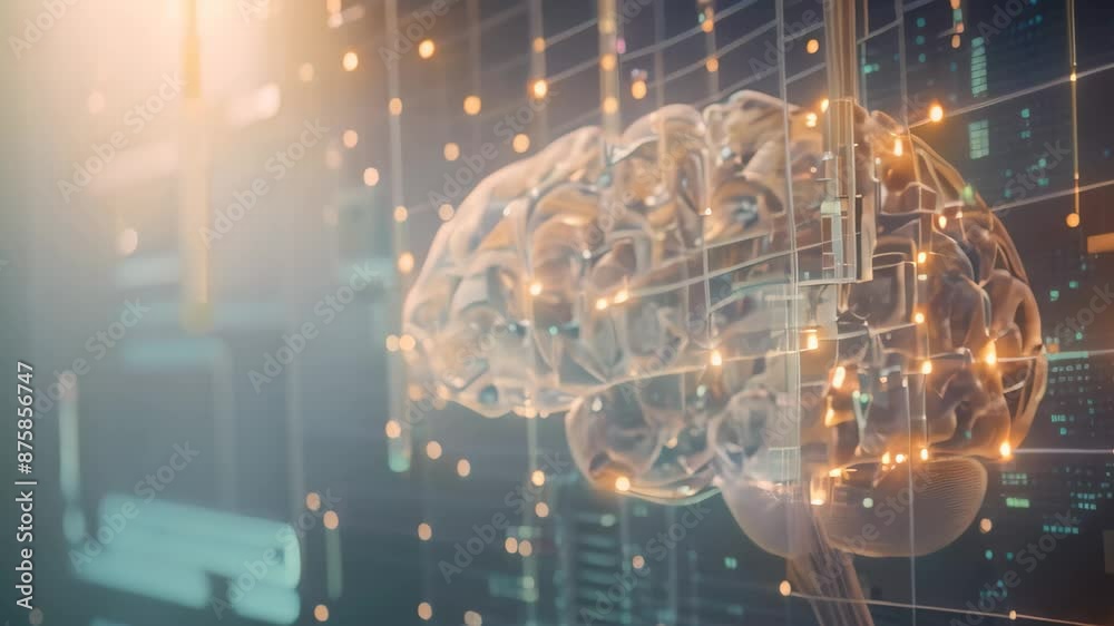 Poster brain diagram presented on digital monitor for artificial intelligence research, exploring the role 