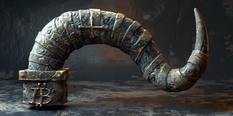 Symbolic representation of Bitcoin with bull horns in a dynamic financial context. The image merges cryptocurrency with bullish market trends, highlighting the intersection of digital finance and econ