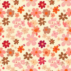 Small Vintage Mod Floral Scatter in Cream and Pink