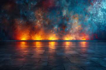 Vibrant Blue-Yellow Canvas Scene with Hovering Banner