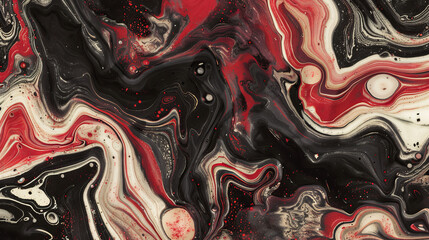 Beautiful abstract pattern of black, red, and white swirls in a liquid texture. It gives an elegant look for any home decor, such as kitchen counters, tiles, or walls, both indoors and outdoors.