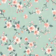 Detailed Floral Grid with Blue and Pink Flowers