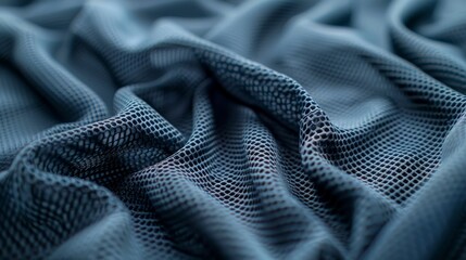 Blue Polyester Mesh Fabric with Folds and Waves