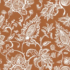 Stylized Floral Grid Pattern with Oriental Style