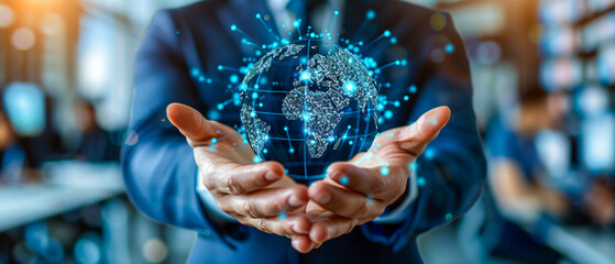 Futuristic digital globe with abstract network elements, representing global communication
