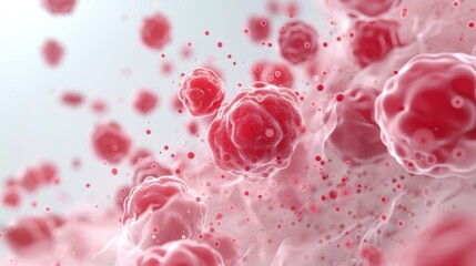 A bunch of red cells are floating in the air