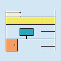 Bunk bed with workspace vector icon