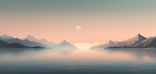Fototapeta premium Majestic mountains overlooking vast water body