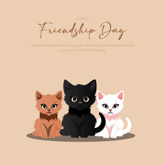 Happy international friendship day greeting card, group of kitten siting cute and minimal design. abstract vector illustration design
