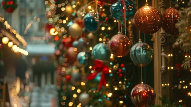 Festive Christmas decorations line the streets of Paris, creating a magical holiday atmosphere, Festive decorations hanging from every corner