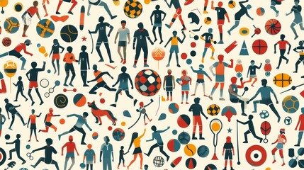Colorful Illustration of a Variety of People Playing Sports
