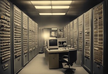 illustration computer room machine punch technology old coding component system storage operating