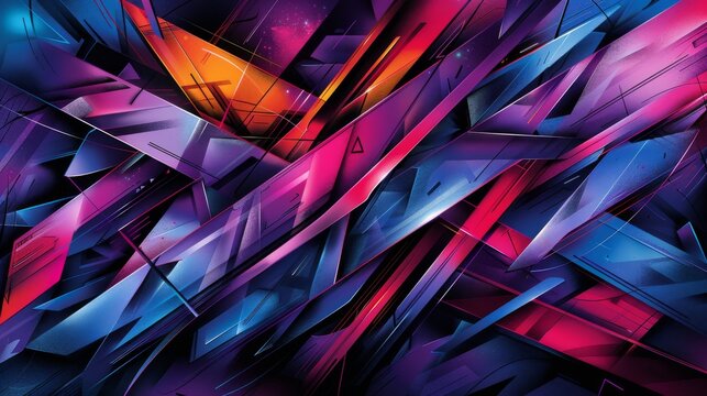 Fototapeta Colorful abstract graffiti artwork with vibrant geometric shapes and a retro 80s vibe