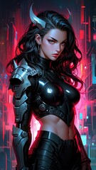 Beautiful girl, cyberpunk, futurism. 