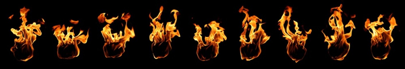 set abstract flame isolated black background. concept of effect texture ablaze, graphic design...