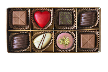 Top view of a box of assorted chocolates
