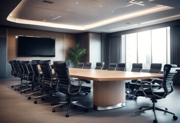 an empty representing business presentation conference big elegant screen idea tv table teamwork boardroom collaboration meeting corporate office chair discussion room board corporation