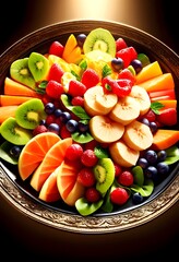 様々な色のフルーツが盛り合わせでひとつのプレートに盛られてるイラスト