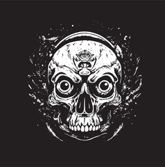 Funny Art Skull Face Design dangerous skull White on Black Background best for Frame Painting Wallpaper t shirt and could be used any item