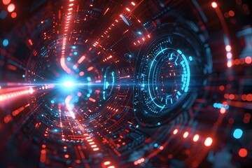 Abstract technology background with blue and red glowing lights