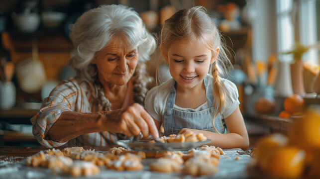 Grandmother and Granddaughter Baking Cookies Together - Powered by Adobe