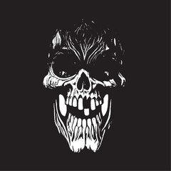 Funny Art Skull with a Long Face Design dangerous skull White on Black Background best for Frame Painting Wallpaper t shirt and could be used any item