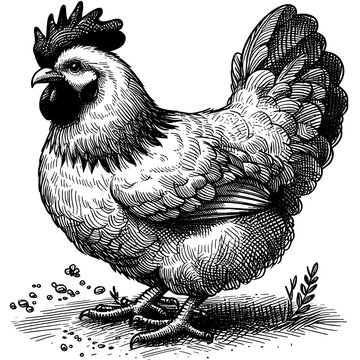 recommend clip art: Vintage ink sketch chicken vector line art black hand drawn, illustration background