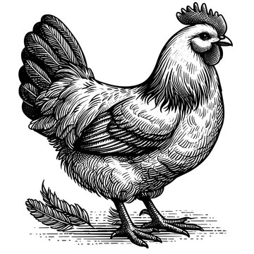 recommend clip art: Vintage ink sketch chicken vector line art black hand drawn, illustration background