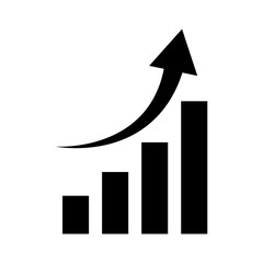 Graph icon with up arrow in flat style isolated on white background. Chart bar symbols for web design Book covers, web pages, and logos