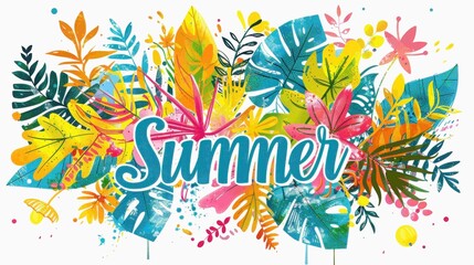 Colorful leaf summer illustration background with a summer vibe