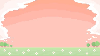 Obraz premium ピクセルアートなお花のある夕暮れの草原イラスト⭐︎