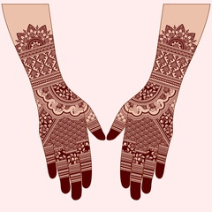 Henna mehndi mehendi mahendi design on two hands indian arabic asian culture image illustration EPS
