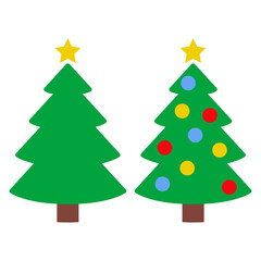 Tiempo de Navidad. Logo con silueta de árbol de navidad tipo pino o abeto con estrella y bolas de navidad para tarjetas y felicitaciones