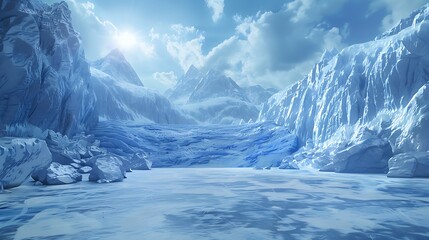 Freezing winter snow result stage floor ice wall stage iced mountain glacier very detailed and realistic shape